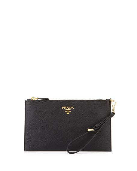 Prada Saffiano Flat Zip Wristlet, Black (Nero) 